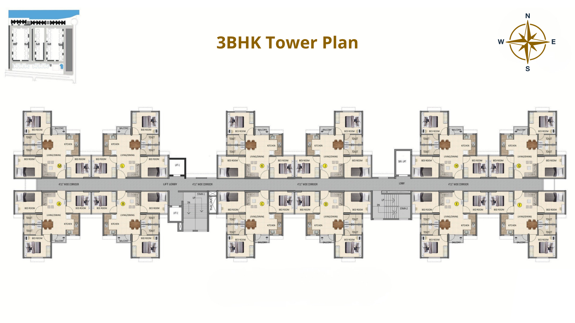 3BHK tower Plan